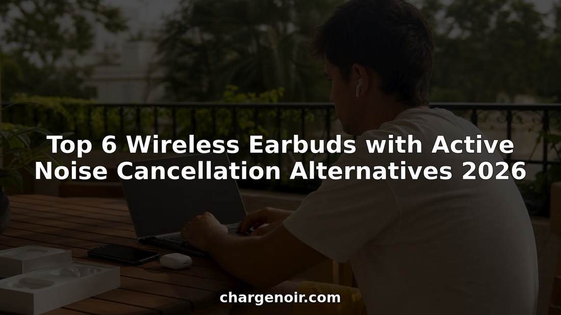 Person using wireless earbuds with active noise cancellation at home