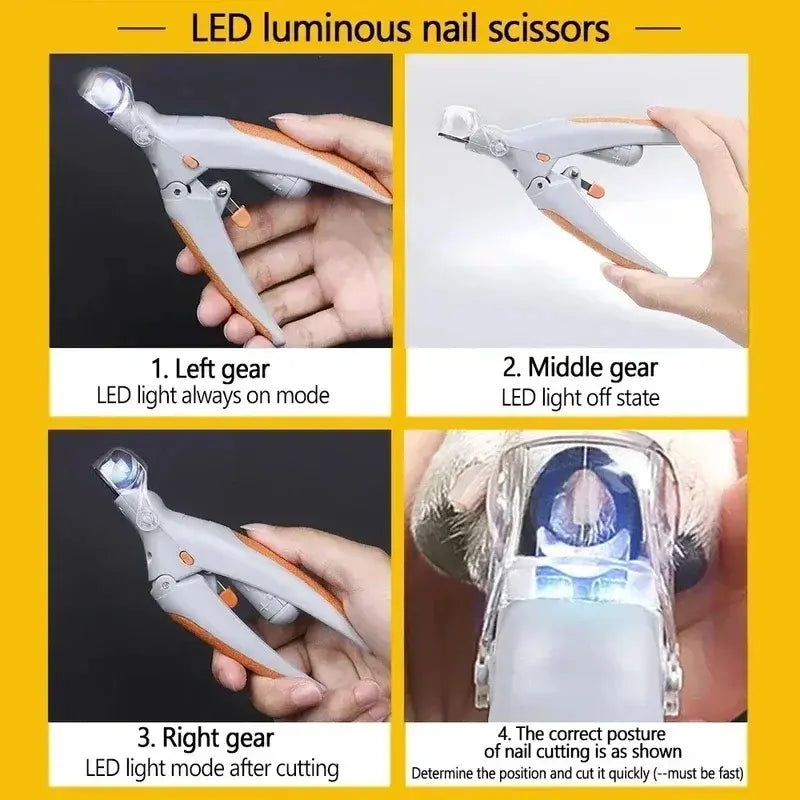 LED Pet Nail Clipper for Dogs & Cats - Universal Stainless Steel & Plastic Claw Trimmer with Bright Light, Ergonomic Grooming Tool for Kittens & Rabbits